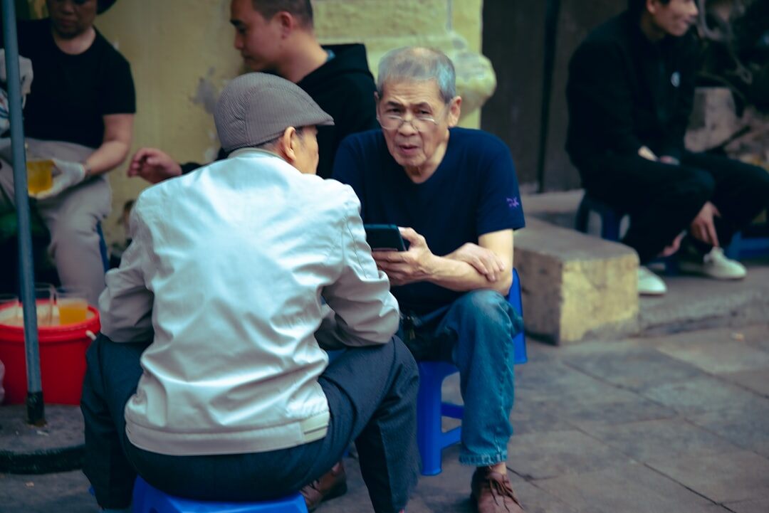 elderly friends chatting